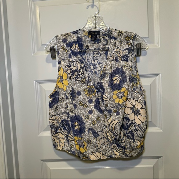 RACHEL Rachel Roy Tops - Rachel Rachel Roy Blue/Yellow Floral Print Faux Wrap Sleeveless Crop Blouse L